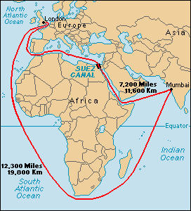 El canal de Suez Vs la vuelta por el cabo Buena Esperanza de Sudáfrica